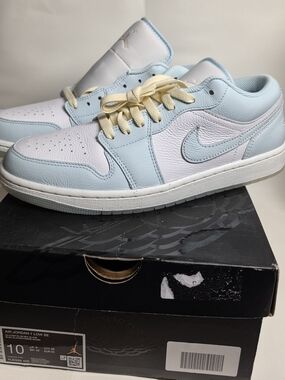 Jordan Low Top Sneakers - White & Light Blue with Cream Laces
